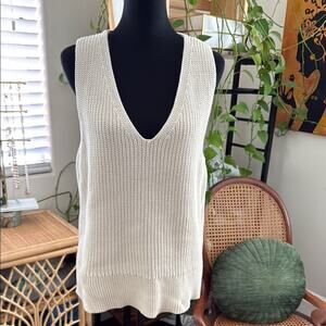 GAP Cream Knit Relaxed V-neck Cotton Sweater Vest